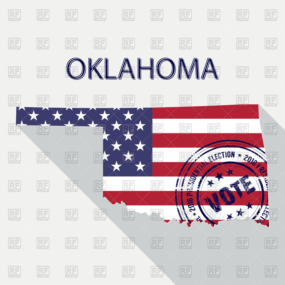 1200x1200 State Of Oklahoma Map With Flag And Presidential Day Vote Stamp