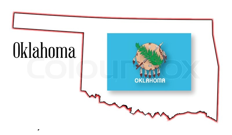 800x468 Outline Map Of The Usa State Of Oklahoma With Flag Inset Stock
