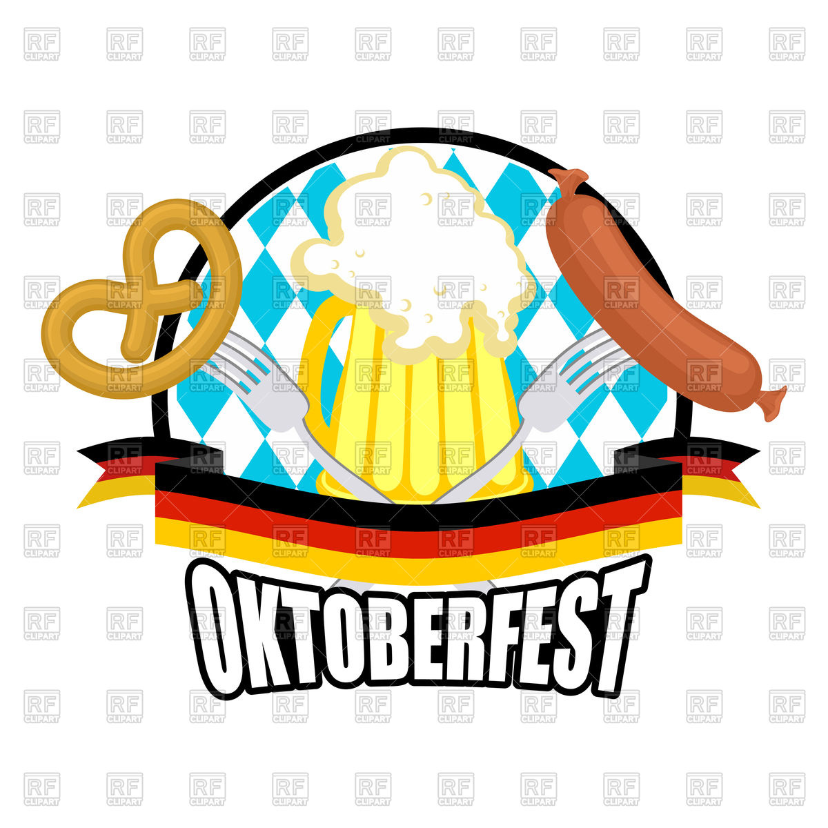1200x1200 Oktoberfest Emblem With Beer, Sausage And Pretzel Vector Image