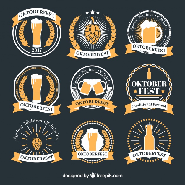 626x626 Collection Of Oktoberfest Round Stickers In Gray And Yellow Vector