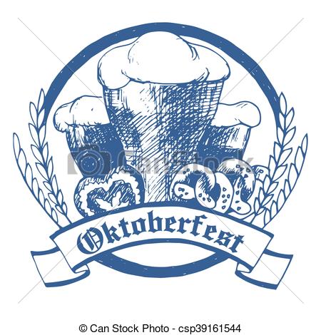 450x470 Oktoberfest Vector Illustration With Beer Glasses, Pretzels And