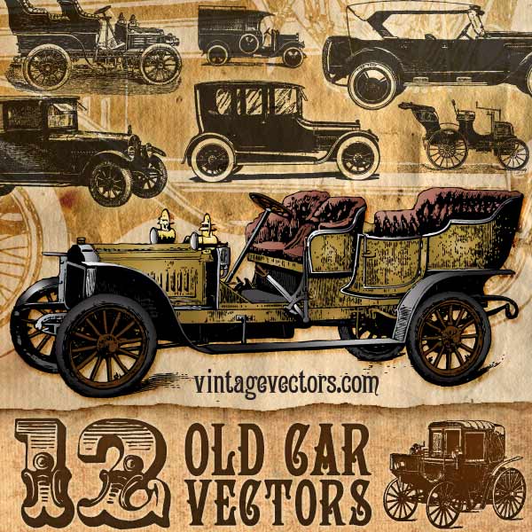 600x600 Vector Art 12 Antique Car Vectors Coaches, Gangster, Gatsby