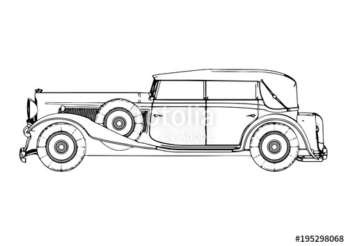 500x354 Sketch Of Old Car Vector. Stock Image And Royalty Free Vector