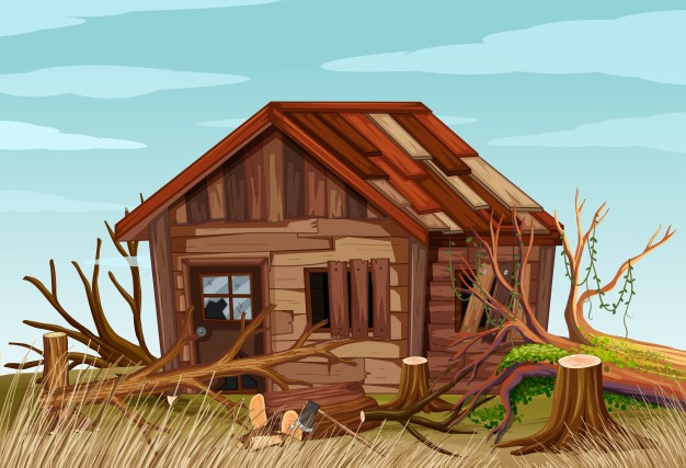 626x427 Scene With Old Wooden House In The Field Vector Premium Download