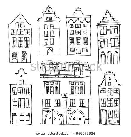 450x470 Set Of Old Houses In Sketchy Style Doodle European Buildings