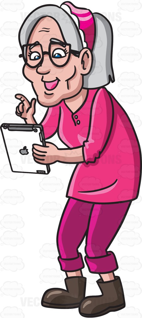 459x1024 Old Woman Cartoon Clipart An Using Ipad Vector Toons
