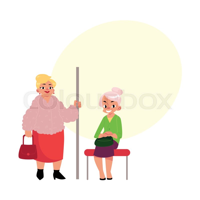 800x800 Plump Middle Age Woman Standing And Old Lady Sitting In Subway
