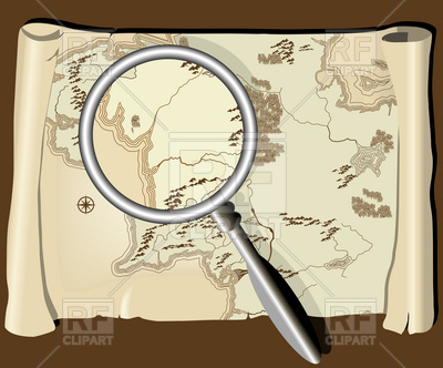 400x332 Old Map Scroll With Magnifier Vector Image Vector Artwork Of