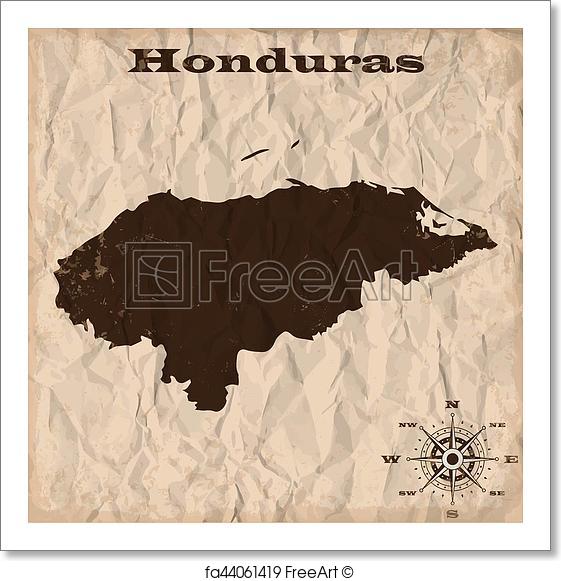 561x581 Free Art Print Of Honduras Old Map With Grunge And Crumpled Paper