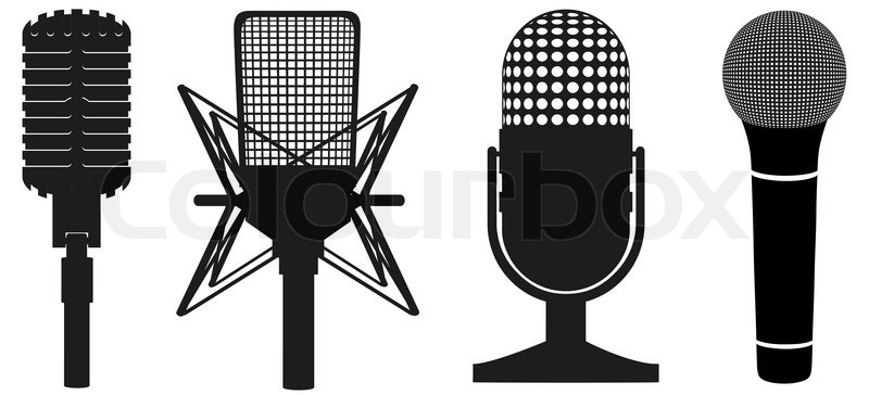 800x364 Icon Set Of Microphones Black Silhouette Vector Illustration
