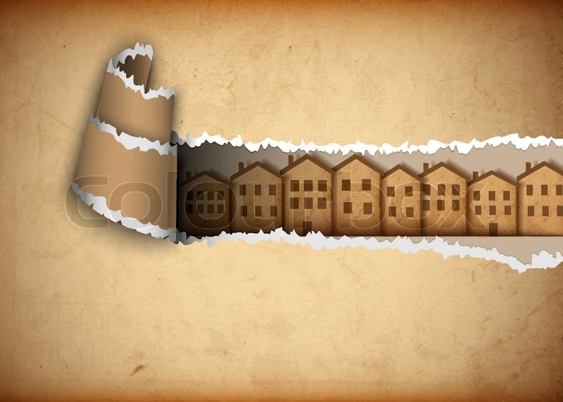 800x571 Paper Town In Hole Of Old Paper Stock Vector Colourbox