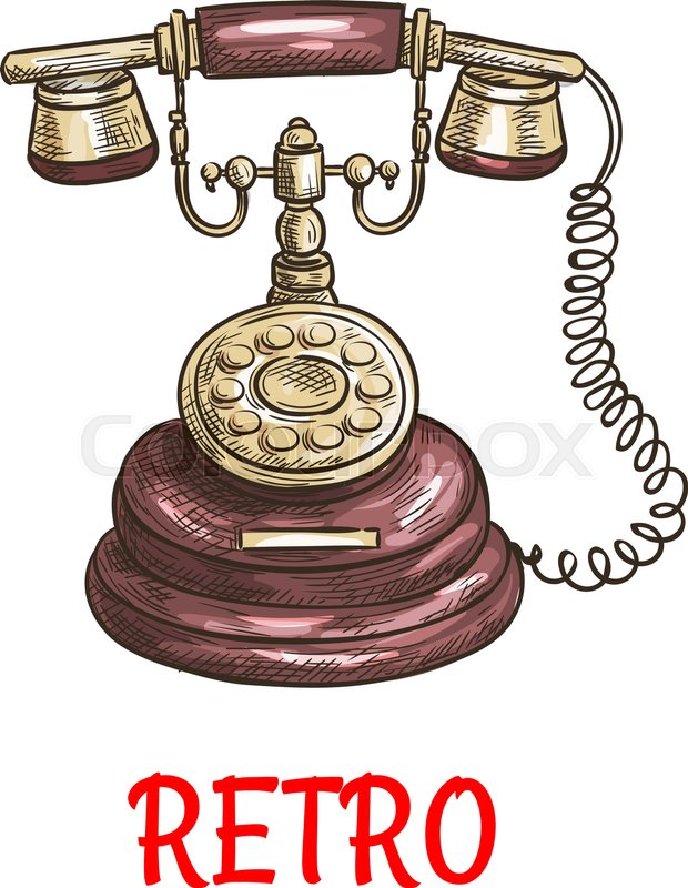 620x800 Old Vintage Retro Phone With Receiver, Dial, Wire. Vector Color