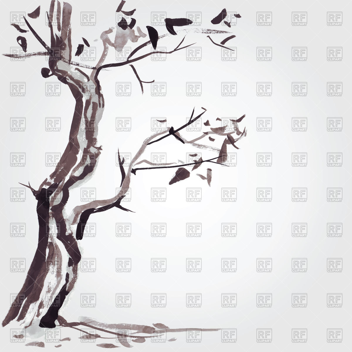 1200x1200 Old Tree Drawn In Chinese Style With Ink Vector Image Vector