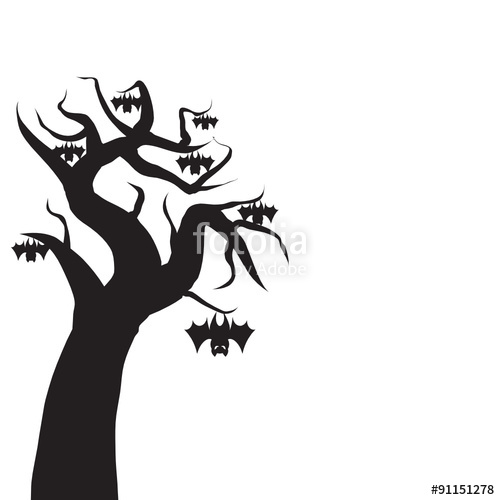 500x500 Gnarled Old Tree Vector Icon With Hanging Bats Stock Image And