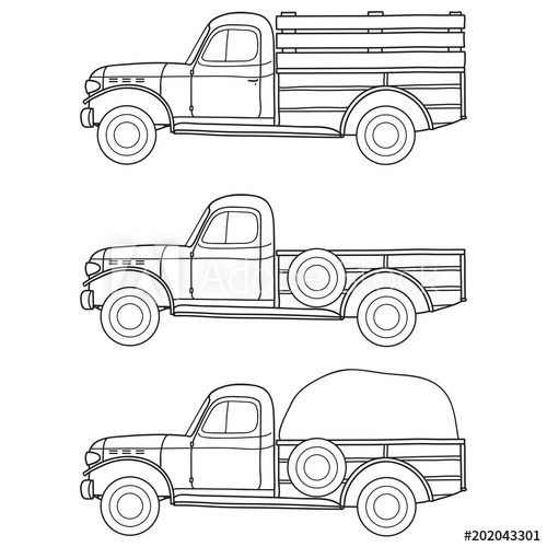 500x500 Old Truck. Vector Doodle Illustration