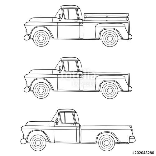 500x500 Old Truck. Vector Doodle Illustration Stock Image And Royalty