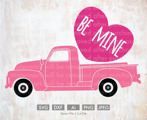570x465 Be Mine Old Truck Valentine Cut Filevector Silhouette