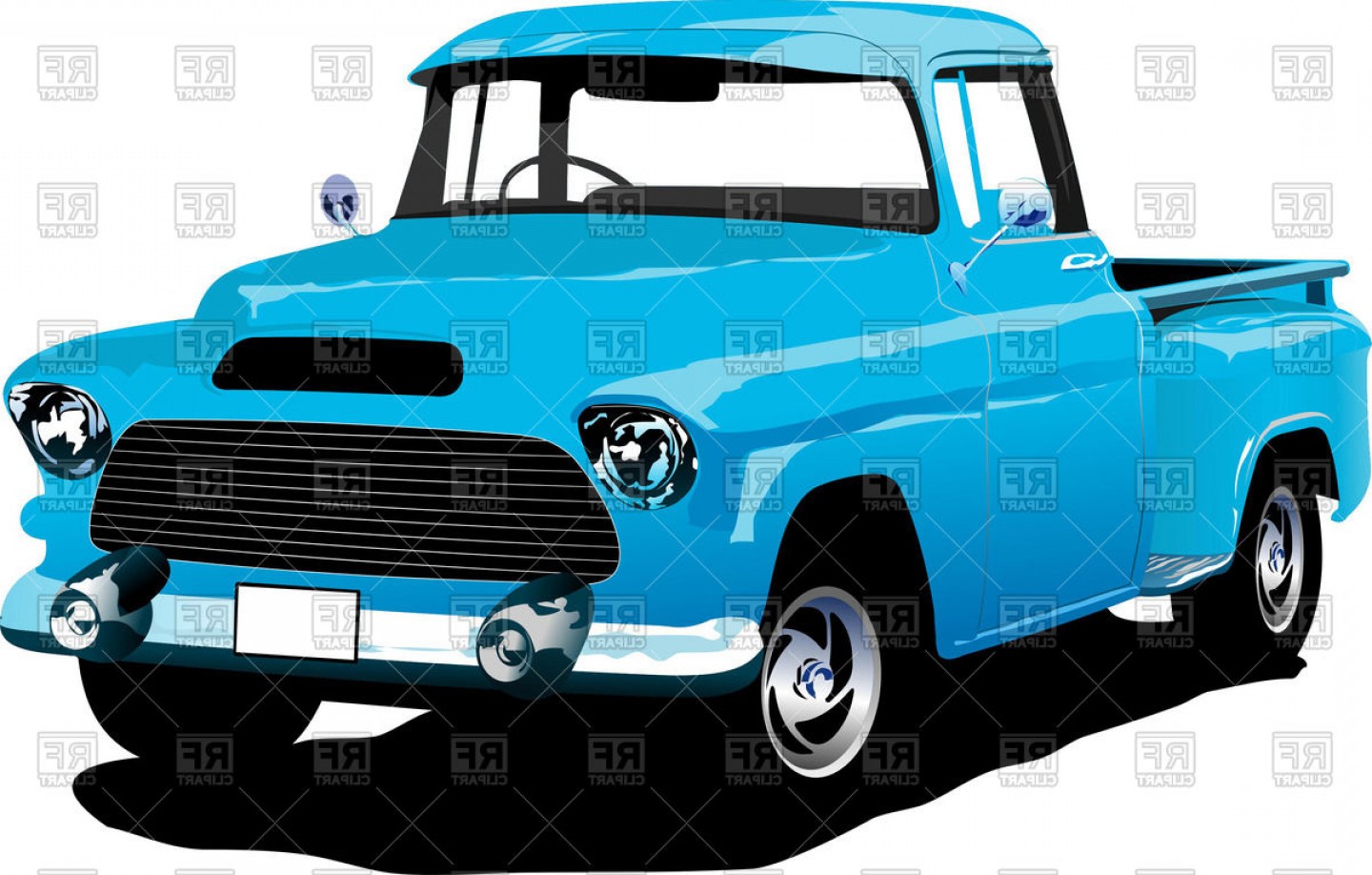 1440x918 Old American Blue Pick Up Truck Vector Clipart Shopatcloth