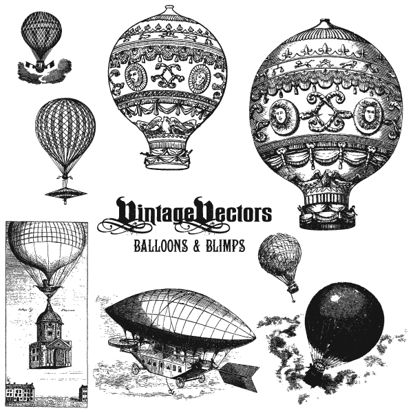600x600 Vector Art Old Airships Hot Air Balloons And Blimps Vintage