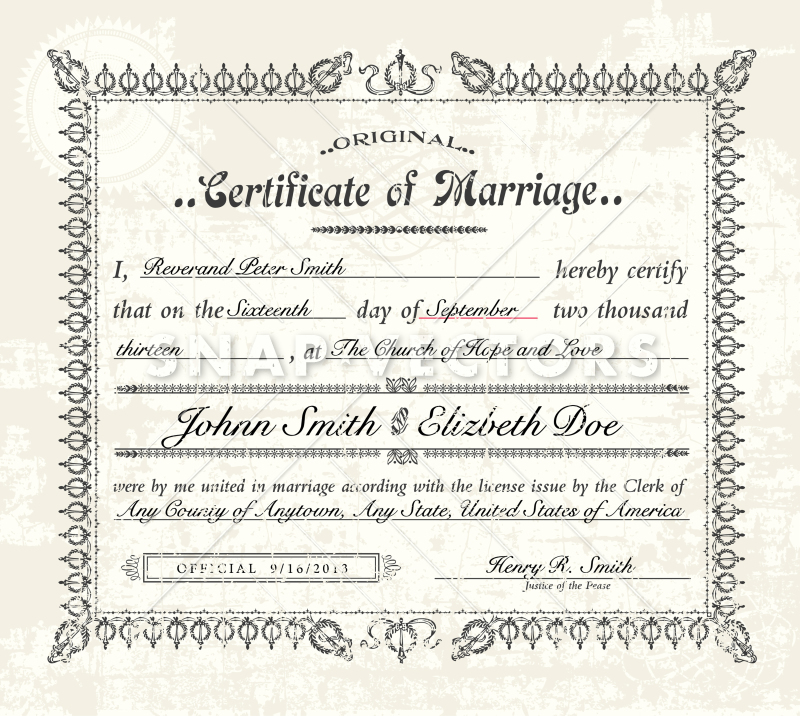 800x716 Vector Vintage Marriage Certificate On Old Paper