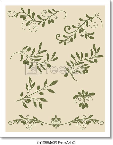 450x580 Free Art Print Of Decorative Olive Branch. Vector Vintage