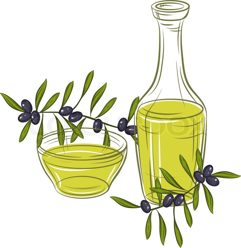 780x800 Vector Illustration With Black Olives And Bottle Of Oil Stock