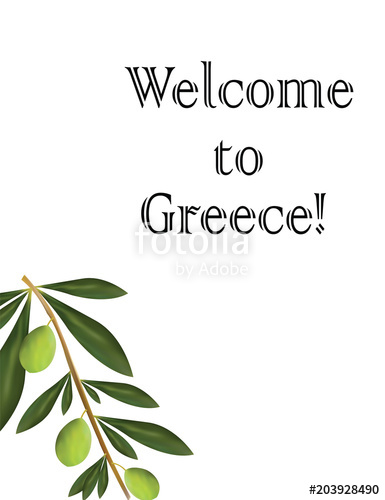 385x500 Welcome To Greece Card With Olive Tree Vector Stock Image And
