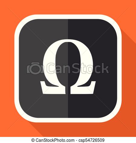 450x470 Omega Vector Icon. Flat Design Square Internet Gray Button On