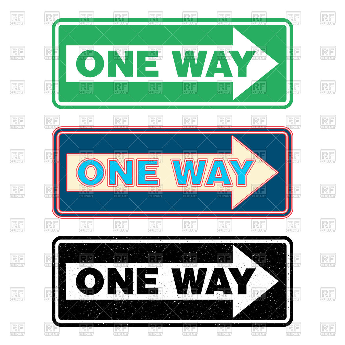 1200x1200 One Way Sign Set, Green, Neon And Grunge Vector Image Vector