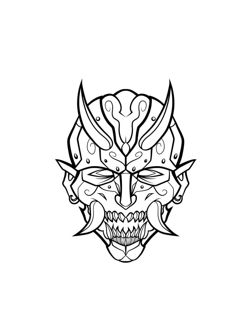 786x1017 Oni Mech Mask Lineart By Jaeblaze06