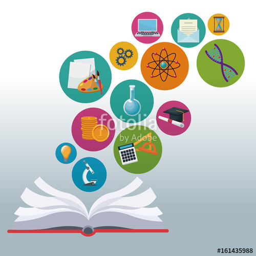 500x500 Color Background Open Book With Bubbles Icons Academic Knowledge
