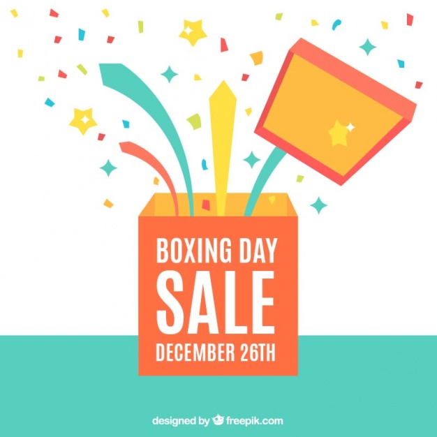 626x626 Boxing Day Background With Open Box And Confetti Vector Free