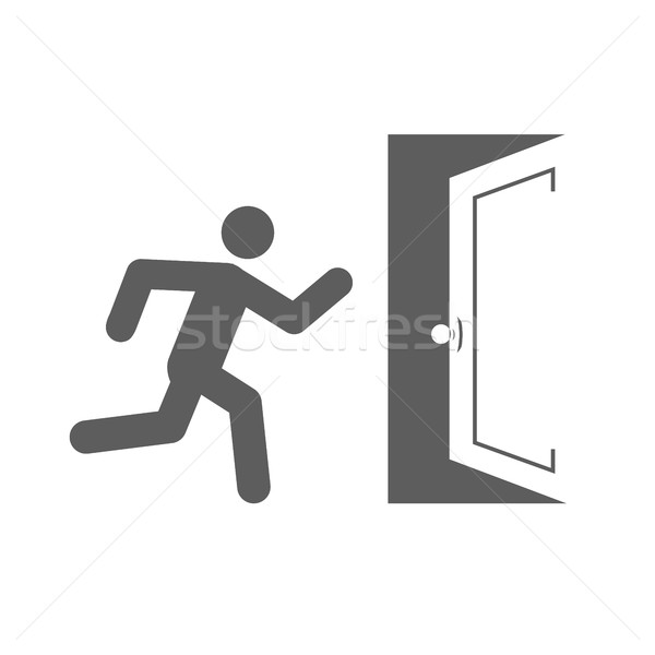 600x600 Stick Man Figure Enters An Open Door Vector Icon Design Vector