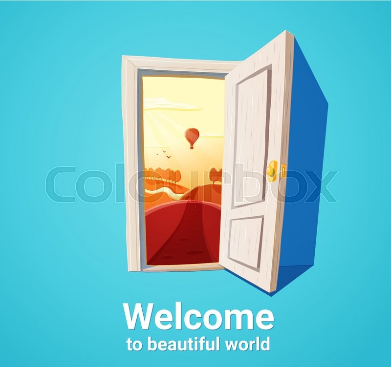 800x752 Cartoon Illustration Of Open Door And Sunset Fantasy Nature