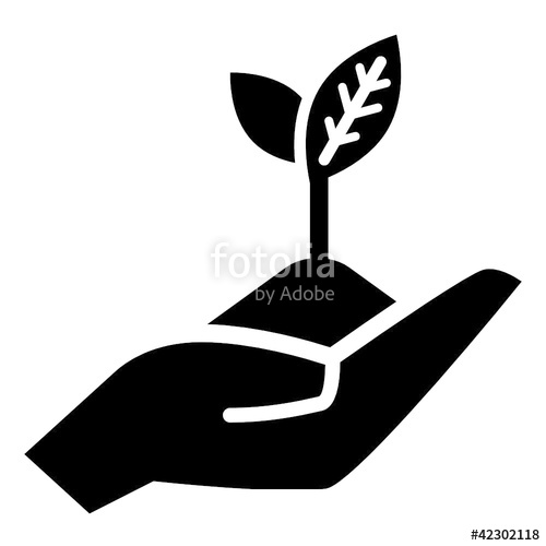 500x500 Handful Of Earth With Young Plant On Open Hand, Vector Icon Stock