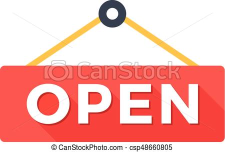 450x304 Open Sign. Trendy Long Shadow Flat Design Concept. Premium Quality