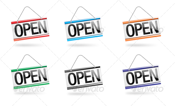 590x359 Vector Hanging Open Sign Set By Grafiko Graphicriver
