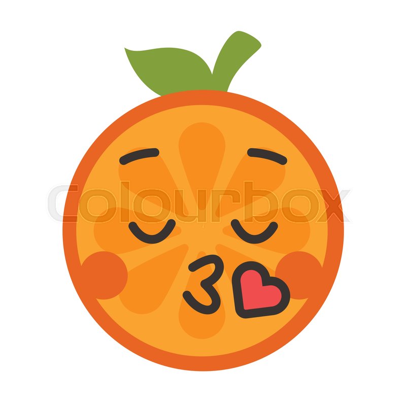 800x800 Kiss Emoji. Kissing Orange Fruit Emoji With Heart. Vector Flat