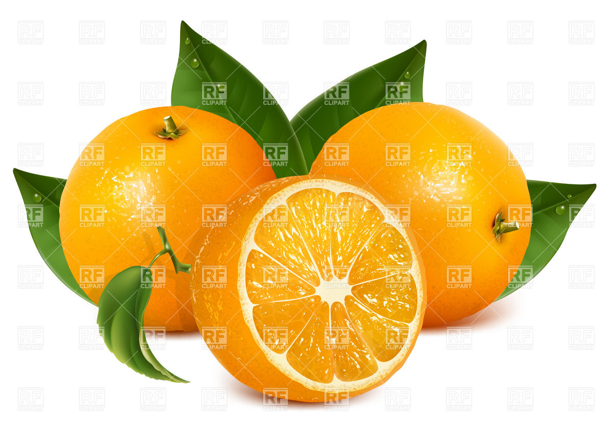 1200x854 Half Of Orange And Orange Fruits With Leaves Vector Image Vector