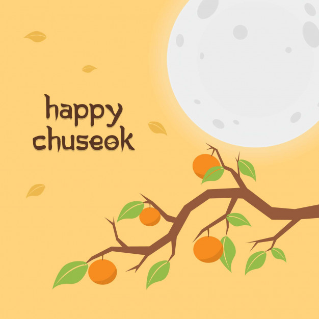 626x626 Happy Chuseok With Branch Of Orange Tree And White Moon Vector