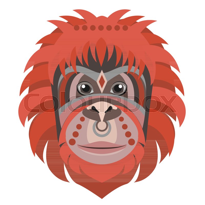 800x800 Orangutan Head Logo. Monkey Vector Decorative Emblem Illustration