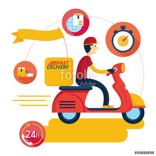 500x500 Delivery Boy Ride Scooter Motorcycle Service With Icons, Order