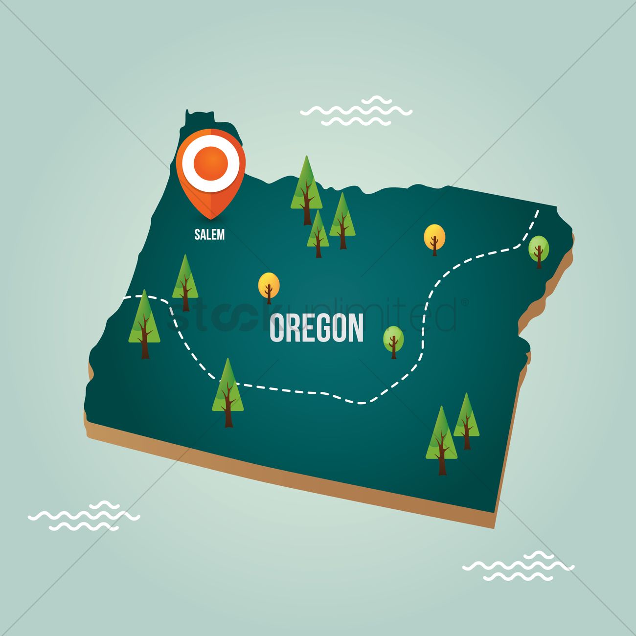 1300x1300 Oregon Map With Capital City Vector Image