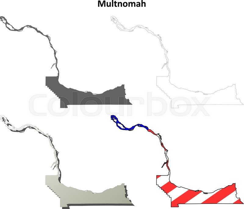800x686 Multnomah County, Oregon Blank Outline Map Set Stock Vector