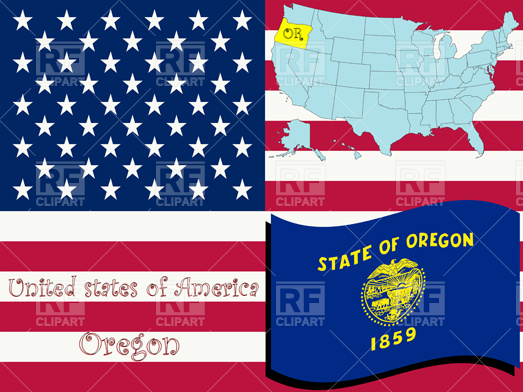 523x392 Oregon State Map Outline And Flag Vector Image Vector Artwork Of