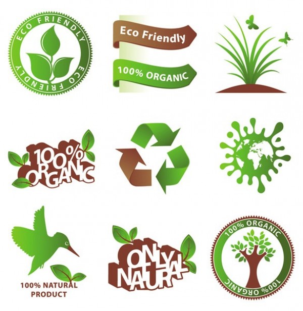 600x616 9 Natural Organic Green Vector Icons