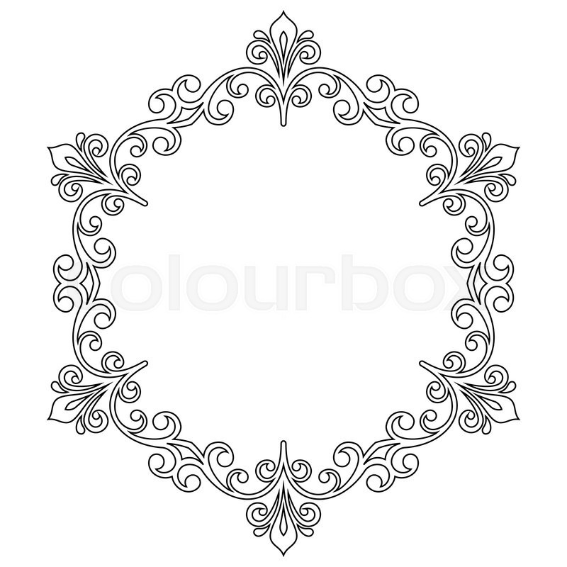 800x800 Oriental Vector Round Frame With Black Outlines. Floral Fine