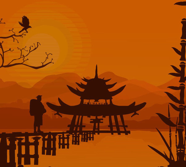 602x541 Oriental Sunset Background Free Vector Download 341085 Cannypic