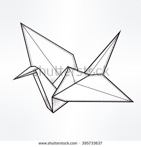 450x470 Origami Bird. Paper Crane Stylized Triangle Polygonal Model. Hand