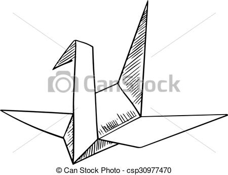 450x345 Origami Crane Paper Bird Sketch Icon. Origami Paper Model Of A